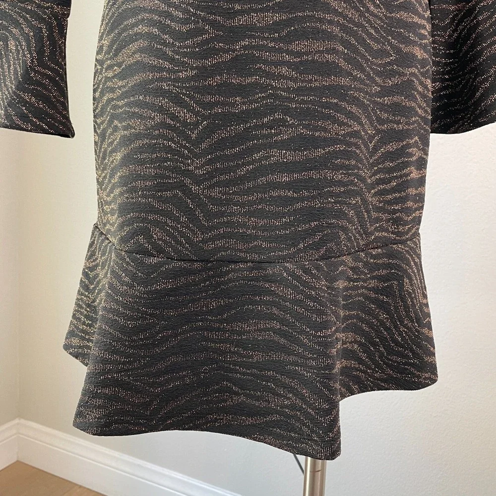Michael Kors Womens Small Metallic Animal Print Flounce Hem Dress Long Sleeve‎